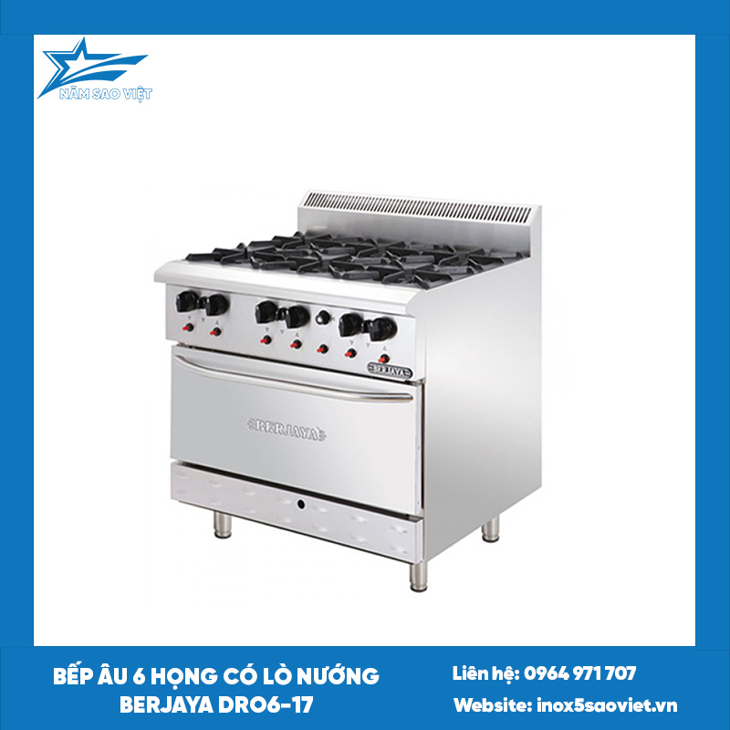 Bếp âu 6 họng có lò nướng Berjaya DRO6-17