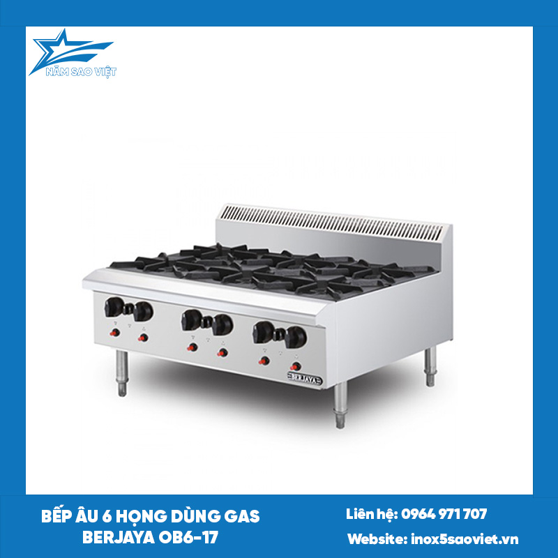 Bếp âu 6 họng dùng gas Berjaya OB6-17