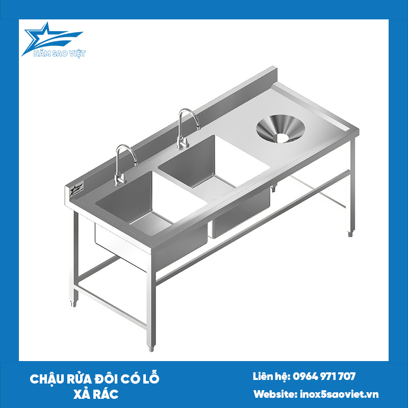 CHẬU RỬA ĐÔI CÓ LỖ XẢ RÁC